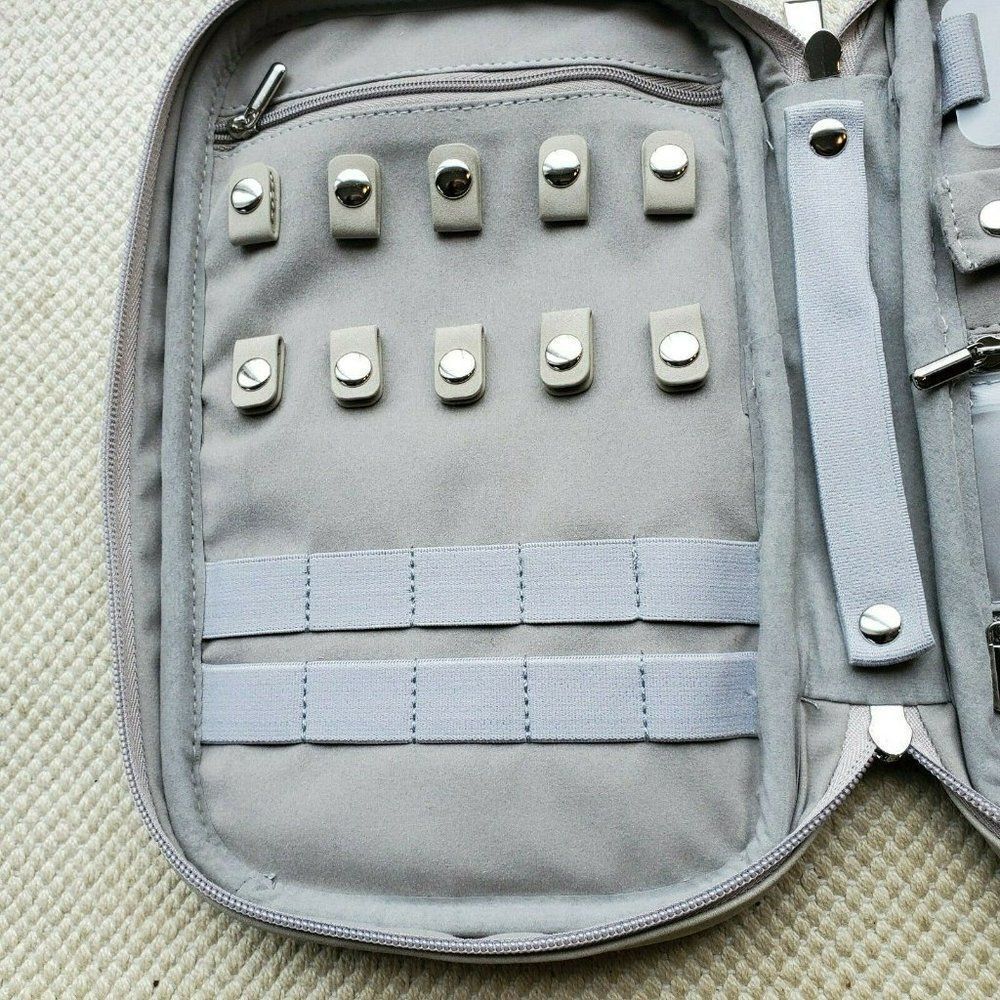 Grey Tan storageLAB Travel Jewelry Organizer Faux Suede Clutch Bag Necklace - Picture 3 of 8